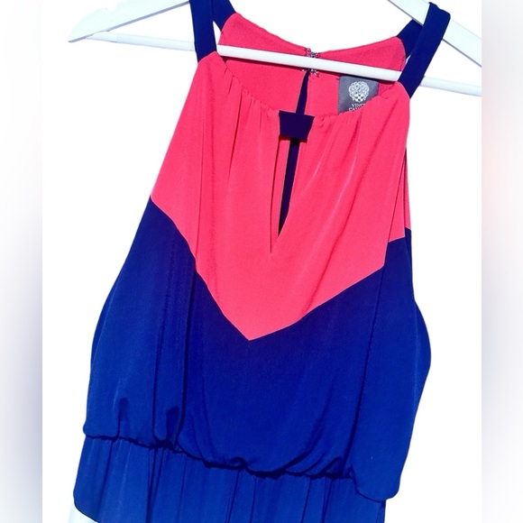 Vince Camuto Maxi Dress Halter Color block Women’s Sz 8 Navy Winter White Coral - Picture 6 of 8